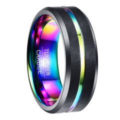 8mm Rainbow Tungsten Carbide Ring Beveled Band