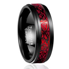 8mm Celtic Dragon Tungsten Carbide Ring Stepped Band