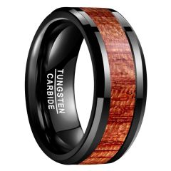 10mm Tungsten Carbide Ring Beveled Band Inlaid Koa Wood
