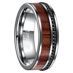 8mm Tungsten Carbide Ring Band Inlaid Koa Wood Cubic Zirconia