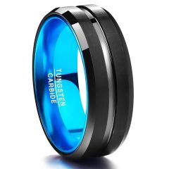 8mm Blue Tungsten Carbide Ring Beveled Band