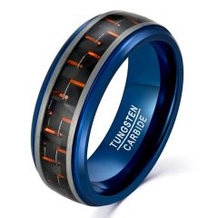 8mm Blue Tungsten Carbide Ring Stepped Band Inlaid Carbon Fiber