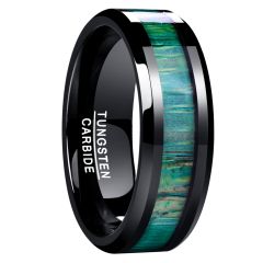 8mm Tungsten Carbide Ring Beveled Band Inlaid Bamboo