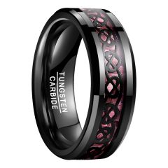 8mm Heart Tungsten Carbide Ring Beveled Band Inlaid Carbon Fiber