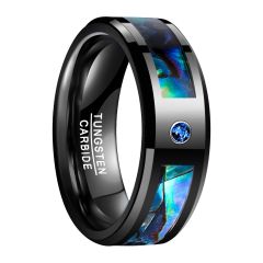 8mm Black Tungsten Carbide Ring Beveled Band Inlaid Abalone Shell