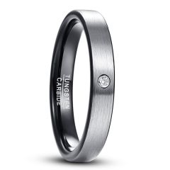 4mm Tungsten Carbide Ring Dome Band Inlaid Cubic Zirconia
