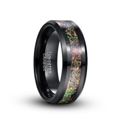 8mm Tungsten Carbide Ring Beveled Band Inlaid Opal