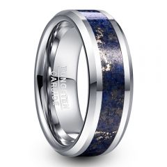 8mm Lapis Lazuli Tungsten Carbide Ring Beveled Edges