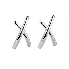 Wholesale 10mm Women 925 Silver White Stud Earrings with X Design