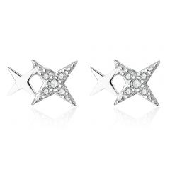 Wholesale 8mm 925 Sterling Silver white Four Star Stud Earrings for Women