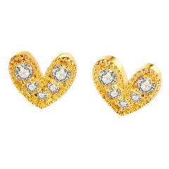 Wholesale 7mm Women 925 Sterling Silver 24k Gold Plated Heart Shaped Diamond Stud Earrings