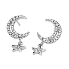 Wholesale 925 Sterling Silver Stud Dangle Earrings Women Moon and Star  
