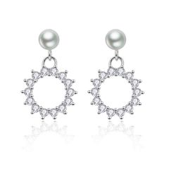 Wholesale Women 925 Sterling Silver Plated Pave Zircon 925 Silver Stud Dangle Earrings