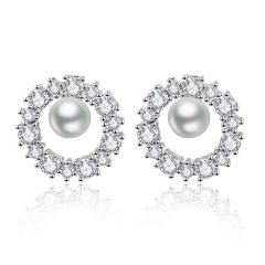 Wholesale Women 925 Silver Plated Zircon Pave Bead Stud Earrings in Gold and Rose Gold