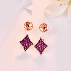 Wholesale 925 Silver Women Ruby Square Drop Stud Earrings with Sliver and Rose Gold