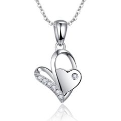 Wholesale Heart Pendant Necklace Women with White Cubic Zirconia 925 Silver 