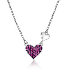 Wholesale 925 Sterling Silver Heart Pendant Necklace Women with Created Ruby 18"