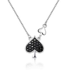 Wholesale 925 Sterling Silver Spade Pendant Necklace Women with Created Black Spinel 18"