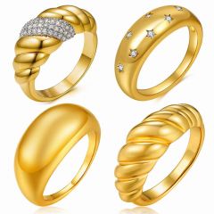 Wholesale 4Pcs Gold Chunky Rings Set Croissant Twisted Dome Star Stack Ring for Women