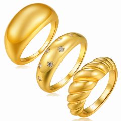 Wholesale 3Pcs Chunky Gold Rings Set Croissant Braided Dome Star Statement Ring 