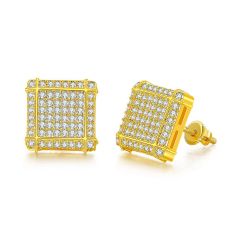 Wholesale Iced Out Square Stud Earrings Screw Back Micropave Hip Hop Jewelry