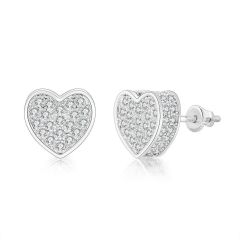 Wholesale Iced Out Heart Stud Earrings Screw Back Micropave Hip Hop Jewelry 