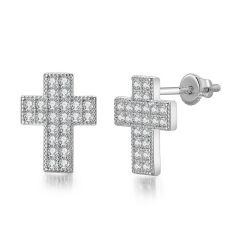 Wholesale Iced Out Cross Stud Earrings CZ Screw Back Micropave Hip Hop Jewelry