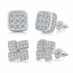 Wholesale 2 Pairs Iced Out Stud Earrings Fashion Jewelry Cubic Zirconia for Women Men