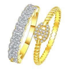 Wholesale 2Pcs Stackable Ring Set Simple Eternity Wedding Band for Women