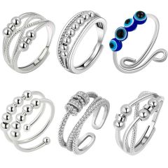 Wholesale 6 Pcs Adjustable Open Stackable Rings Set Fidget Rings for Anxiety
