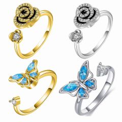 Wholesale 4 Pcs Adjustable Open Stackable Rings Set Butterfly Rose Flower Rings
