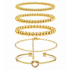  Wholesale 5 Pcs Bead Ball Bracelet Stackable Cuff Bangle Link Chain for Women