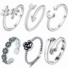 Wholesale 6 Pcs Adjustable Stackable Rings Set for Women Open Wrap Midi Ring