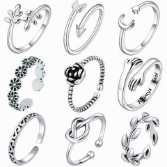 Wholesale 9 Pcs Adjustable Stackable Rings Set for Women Open Wrap Boho Midi Ring