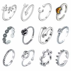 Wholesale 12 Pcs Adjustable Stackable Rings Set for Women Open Wrap Boho Midi Ring