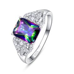 Wholesale Women 925 Silver Ring with Rainbow Topaz for Engagement and Reception