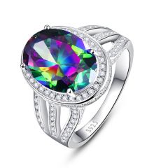 Wholesale Women 925 Silver Ring with Rainbow Topaz for Parties