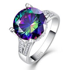 Wholesale Women 925 Silver Ring Top Inlaid Rainbow Topaz for Engament and Party