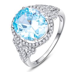 Wholesale 925 Silver Ring Women engagement rings with Blue Topaz