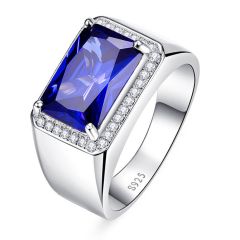 Wholesale 925 Sterling Silver mens Engagement Rings with Sapphire
