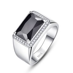 Wholesale 925 Silver Mens wedding ring unique with Black Spinel