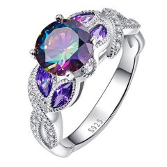Wholesale 925 Sterling Silver Women Engagement Ring with Rainbow Topaz