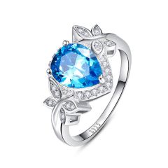 Wholesale 925 Sterling Silver Promise Rings for her with Blue Heart Topaz