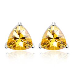 Wholesale 9mm Woman 925 Silver Stud Earrings with Yellow Triangle Crystal