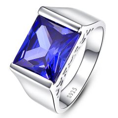 Wholesale 925 Sterling Silver mens Engagement Rings in Blue Tanzanite