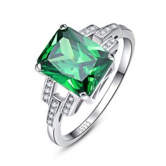 Wholesale Women Engagement Rings 925 Sliver Rings with square Green Emerald