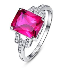 Wholesale Women Engagement Rings 925 Sliver Rings with square Ruby