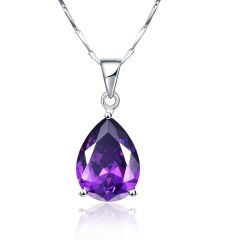 Wholesale 45cm Pendant Necklace Women with Water Drop Amethyst 925 Silver for Wedding