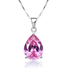 Wholesale 45cm Pendant Necklace Women with Water Drop Pink Topaz 925 Silver for Wedding