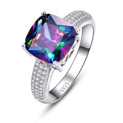 Wholesale women Engagement Ring 925 silver with rainbow topaz